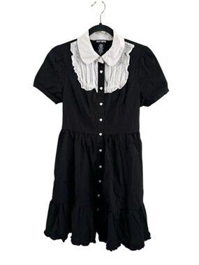 Hot Topic Peter Pan Collared Heart Button Front Dress Ruffle Hem Sz Small Goth